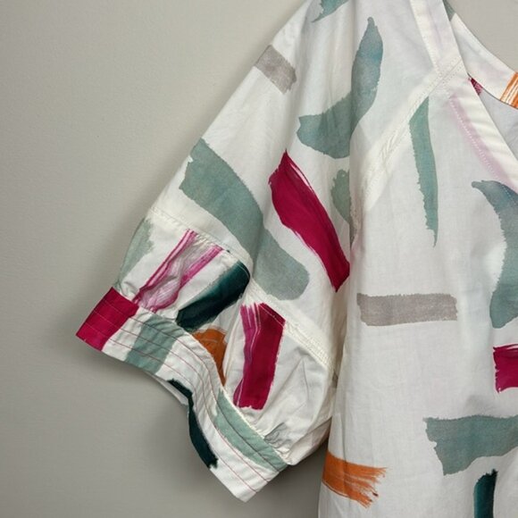 ANTHROPOLOGIE X Aimee Clarke button back brushstroke print short sleeve blouse - Picture 9 of 14